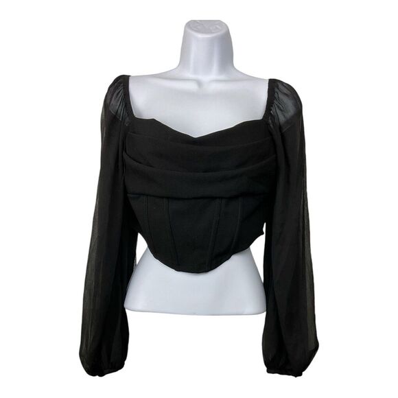 Womens Black Sheer Corset Top Whimsigoth‎ Witchy Fairy Grunge Edgy Sexy Goth - Picture 1 of 3